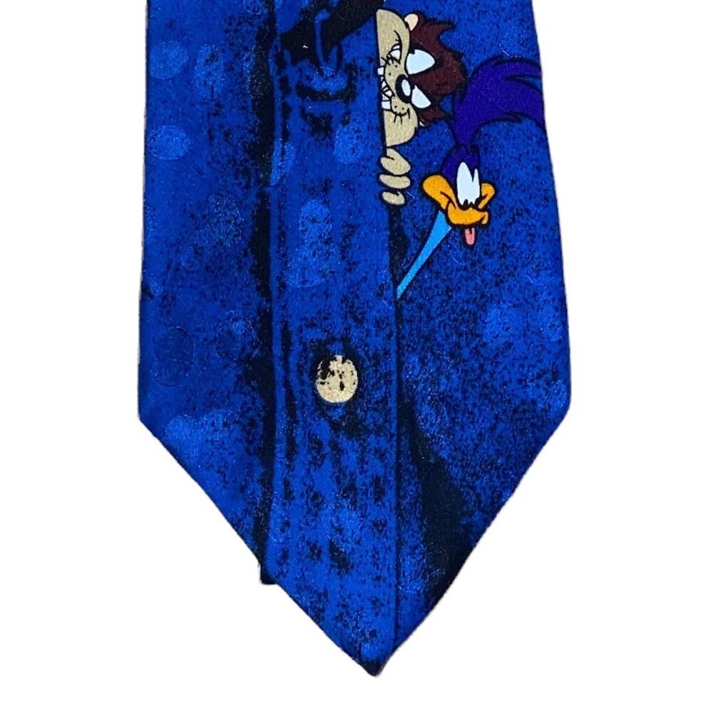 Looney Tunes Mania Silk Tie Blue Cartoon Novelty Bugs Bunny Daffy Duck Vintage